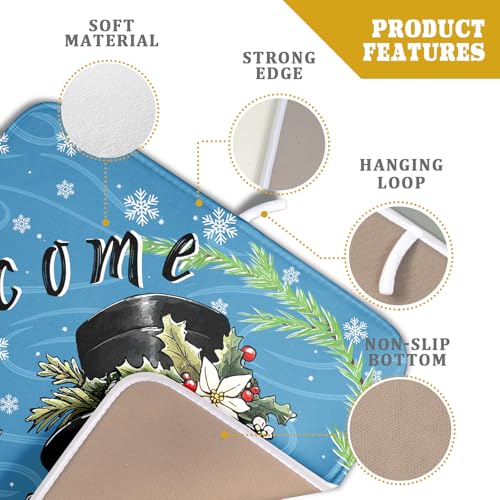 Christmas Snowman Dish Drying Mat for Kitchen Counter 16x18 Blue White Snowflake Welcome Winter Holiday Absorbent Reversible Microfiber Drying Mats Kitchen Countertop Protector Dishes Drainer Rack Pad (16" x 18")
