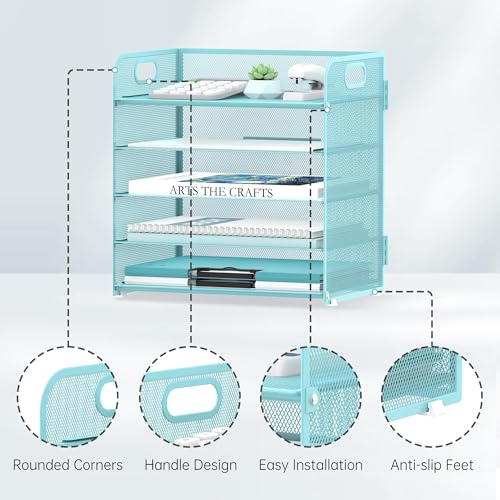 2 Pack 5 Tier Blue Desk Organizer with Handle Mesh Desk File (Blue)