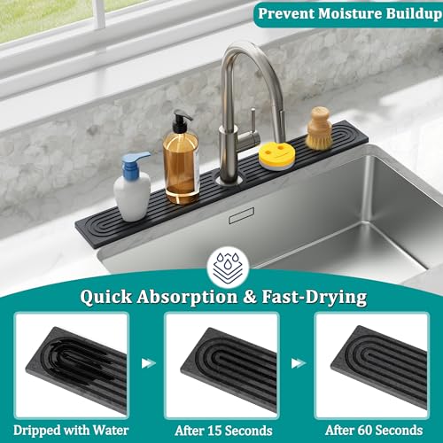 Stone Faucet Mat for Kitchen Sink (Dark Gray / 20" x 4")