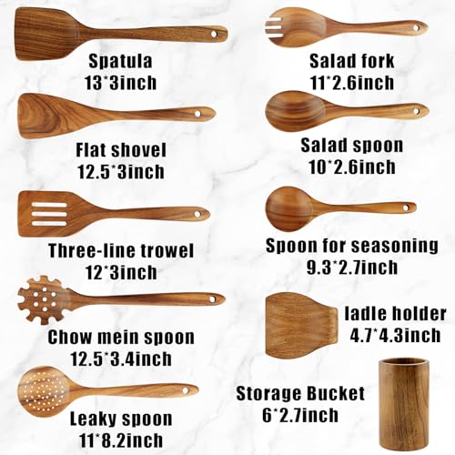 Wooden Spoons for Cooking (Cooking Utensil Set with Holder - 10 Piece)