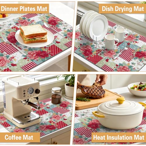 Kitchen Countertop Dish Drying Mat (Flower-2 / 19" x 12")