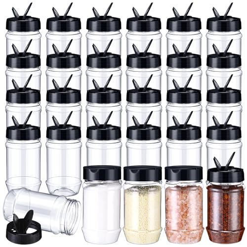 12.2 oz 30 Pack Plastic Spice Jars with Shaker Lids Clear Seasoning Containers Spice Bottles for Kitchen Storing Herbs Seasoning Powders (12.2 oz / Oval Shape)