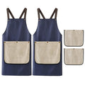 Apron with Towel Attached 2 Pcs Waterproof Kitchen Aprons No Tie Apron Cross Back Aprons for Women Cooking Flower Art Blue (Blue,2 Pack)
