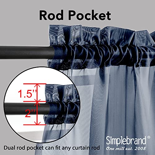 Blue Sheer Curtains 63 Inch Length 2 Panels (Navy Blue / 42"W x 63"L (Pack of 2))