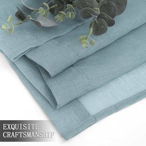Short Sheer Curtains Linen Textured Bedroom Curtain Sheers Light Filtering Rod Pocket Voile Curtains for Living Room (54"W x 45"L (Pack of 2) / Dusty Blue)
