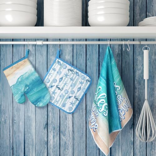 6 Ocean Kitchen Towels Oven Mitts and Pot Holders Sets (Blue / Ocean)