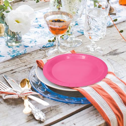 50 Pcs Hot Pink Paper Plates 7 Inch Hot Pink Dessert Plates Disposable Dinner Plates for Baby Shower Bridal Shower Birthday Party Supplies Disposable Paper Plates (hot pink dinner plates / 50 Pcs)
