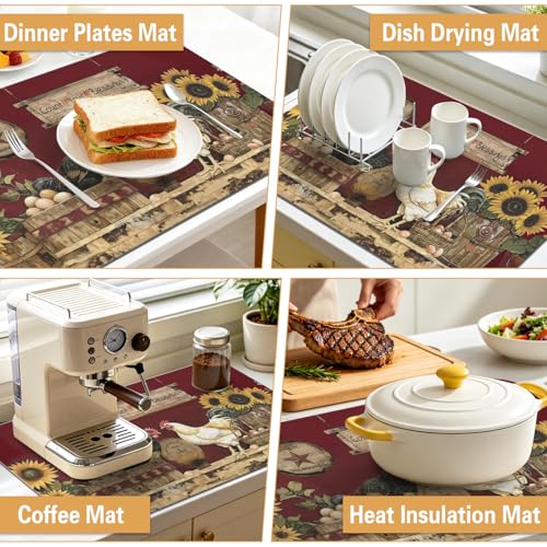 Kitchen Countertop Dish Drying Mat (Burgundy / 19" x 12")
