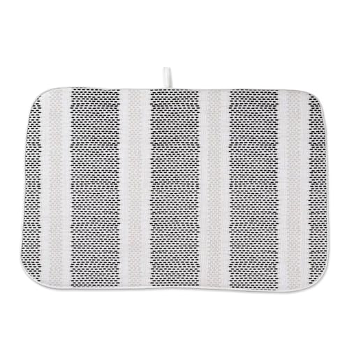 Boho Black Dish Drying Mat 18 x 24 inch Modern Geometry Polka Dot Striped Decorative Drying Mats Microfiber Absorbent Dish Washable Draining Mat for Kitchen Counter Decor (18" x 18" / Black Striped)