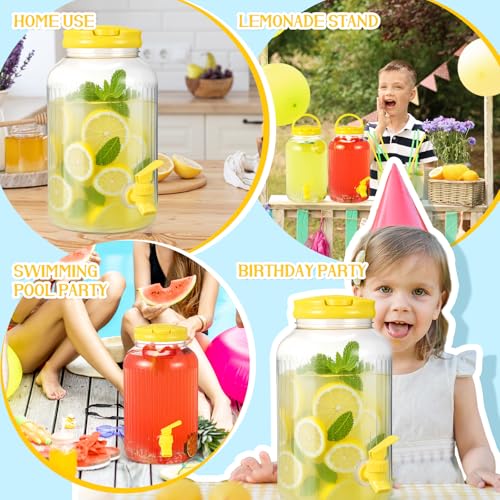 2 Pieces 1 Gallon Plastic Beverage Dispenser with Spigot Striped Clear Large Drink Beverage Dispenser Summer Fridge Water Container with Tap for Party Iced Tea (Yellow)