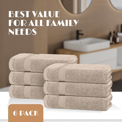 Wealuxe Taupe Bath Towels 24x50 Inch (Taupe / Bath Towels 6-Pack, 24x50 Inches)