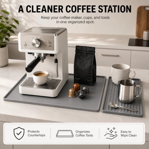 Silicone Coffee Mat 24 x 16 in with Tray (Minimal Light Gray)