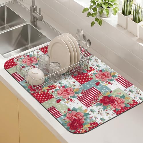 Kitchen Countertop Dish Drying Mat (Flower-2 / 19" x 12")