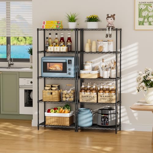 5 Metal Shelves Wire Shelving Storage Shelf Adjustable Unit Pantry (Black / 5 Tier 12"Dx22"Wx59"H)