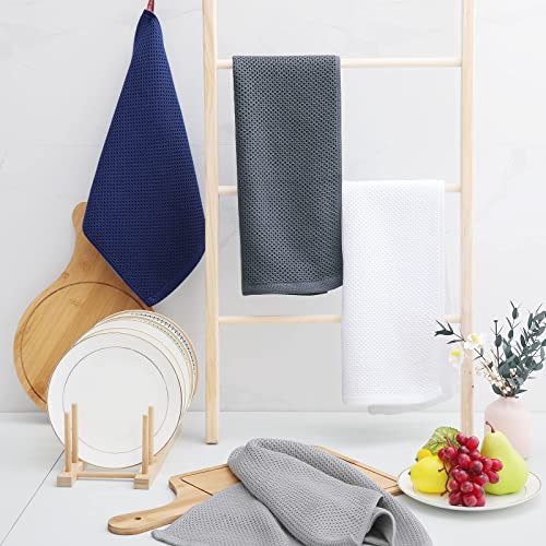 100% Cotton Waffle Weave Kitchen Dish Towels 8 (Light Gray / 13 X 28 - 8 Pack)