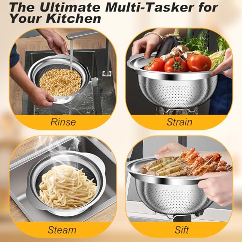 Colander Stainless Steel Colander for Kitchen (5QT+3QT+2QTColander)