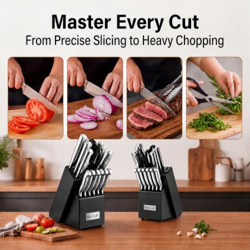 Knife Set Sharp Kitchen Knife Block Set w Built (SilverBlack / 15 pieces)