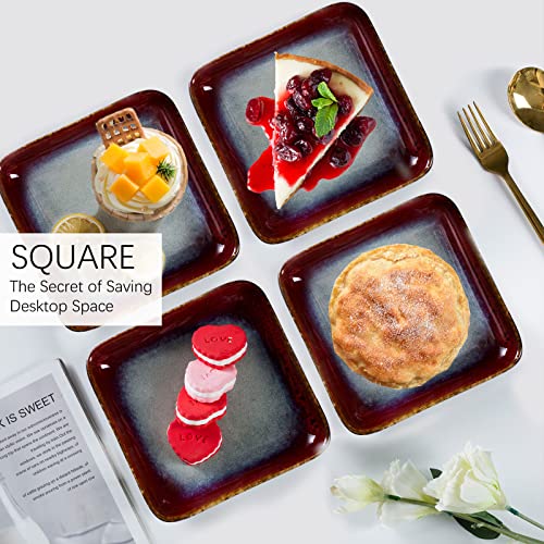 Square Dessert Plates Set of 4 (Reactive Red / 6.3 Inch)