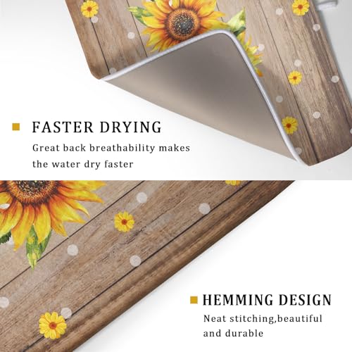 Summer Sunflower Bee Dish Drying Mat for Kitchen Counter (18" x 24")