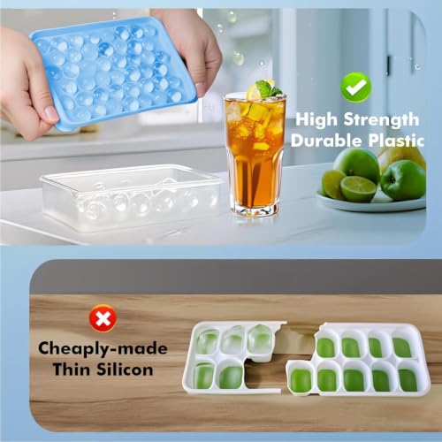 2 Pack Ice Cube Tray with Lid and Bin (Blue)