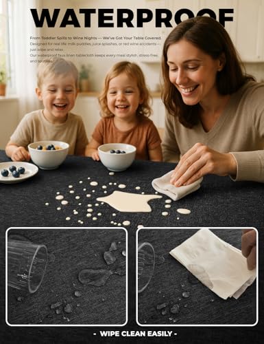 Waterproof Black Table Cloths for Rectangle 6 Ft Table (Black / 102" x 60"-2 Pack)