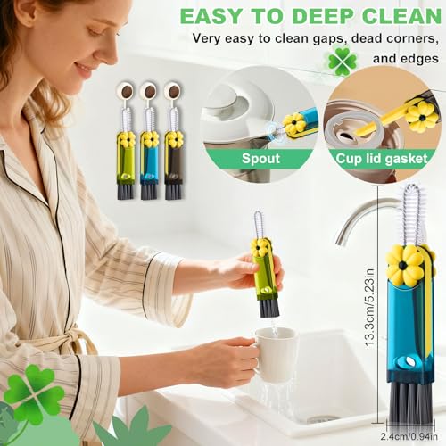 3 in 1 Cup Lid Cleaning Brush (Green, Blue, Gray(3pcs))
