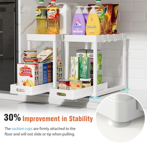 2 Pack Pull Out Storage Organizers (White PRO / 14.8IN)
