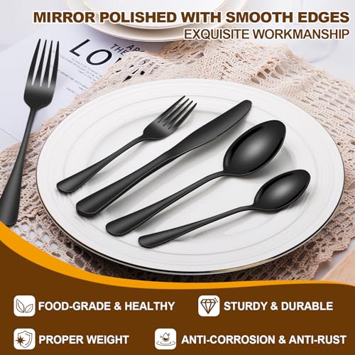 40 Piece Black Silverware Set Service for 8 (Black)