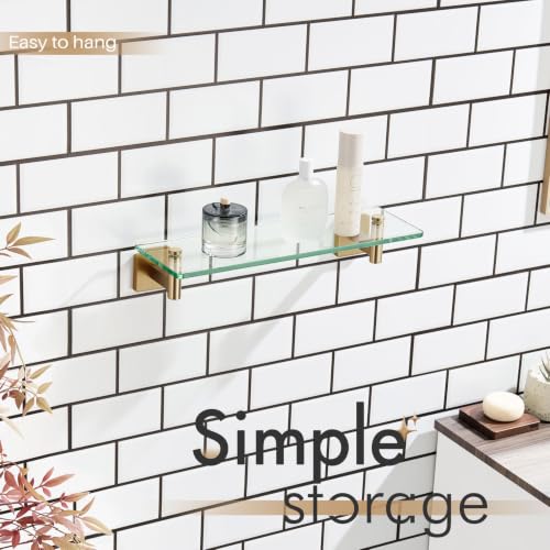 Wall Shelves Bathroom Hardware Glass Floating Shelf 16 (Champagne Bronze / 16-Inch)