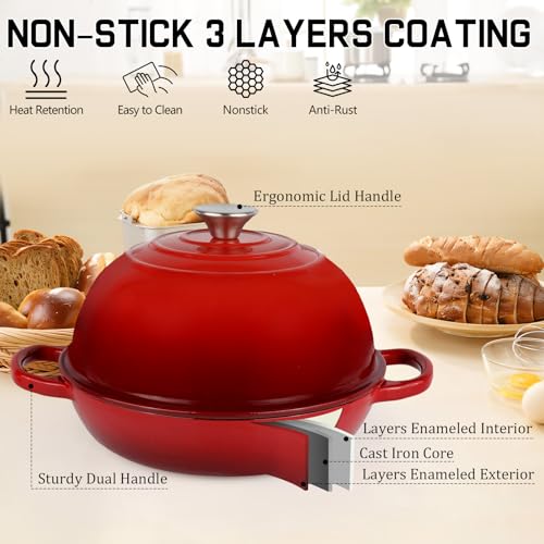 Enameled Cast Iron Bread Oven Dutch Oven Pot with Lid Bread Dutch Oven Red (Red / 6QT)
