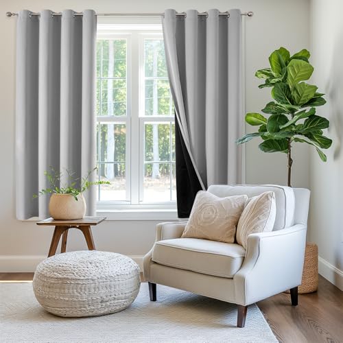 Custom 100% Blackout Curtains for Bedroom with Black Liner (Custom / Light Grey)