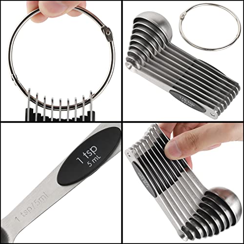 Magnetic Measuring Spoons Set of 9 Stainless Steel Measuring Spoons (Black)