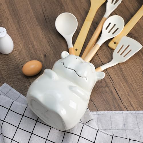 Ceramic Cartoon Animal Pattern Kitchen Utensil Holder (Hippo)