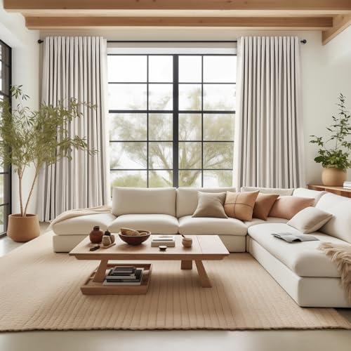 Boho Black Out Linen Curtains 86 Inch Length 2 Panels Set for Bedroom Living Room Greige Insulating Winter Room Divider Curtains Neutral Burlap Drapes Pleated Back Tab (Natural Linen / 52"W x 86"L (Pack of 2))