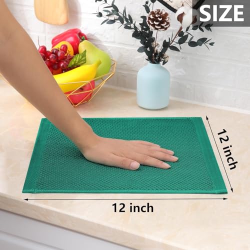100% Cotton Waffle Weave Kitchen Dish Cloths 24 (Dark Green / 12 X 12 - 24 Pack)