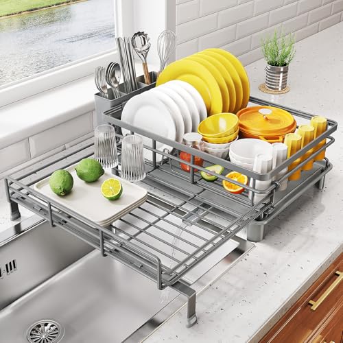 Expandable Dish Drying Rack for Kitchen Counter (Gray)