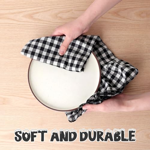 2 Pcs Matte Black Gingham Kitchen Towels Cotton Ruffled (Matte Black / Gingham)
