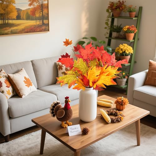 6 Pcs Fall Leaves Stem Artificial Orange Flowers Maple Leaves BranchesPlants Fake Autumn Stem for Vase Home Farmhouse Thanksgiving Table Centerpiece Fireplace Halloween Décor (6 Pc Fall Leaves Stems / Fall Garland)