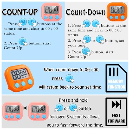 50 Pieces Digital Kitchen Timer Bulk (Pink, Orange)