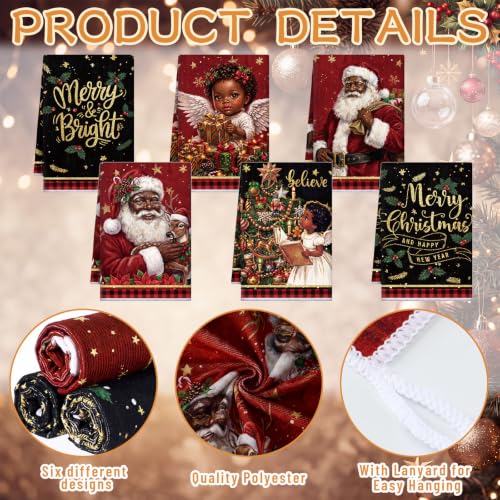 6 Pcs Christmas Kitchen Towels (Black Santa Claus)