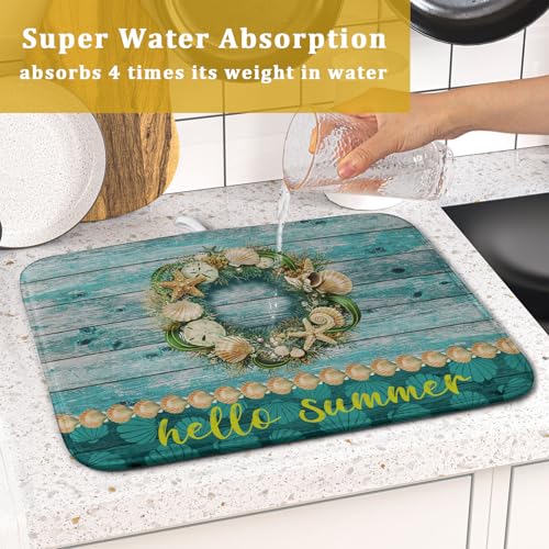 Hello Summer Dish Drying Mat for Kitchen Counter (16" x 18")