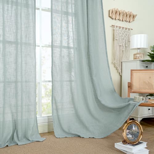 Greyish Blue Linen Curtains 45 Inches Long for Bedroom 2 Panels (52"W x 45"L (Pack of 2) / Greyish Blue)