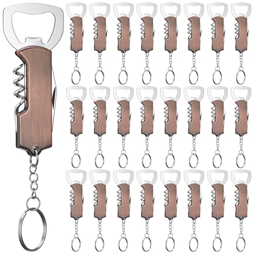 24 Pcs Wine Bottle Opener Keychains Bulk (Red Bronze Color)