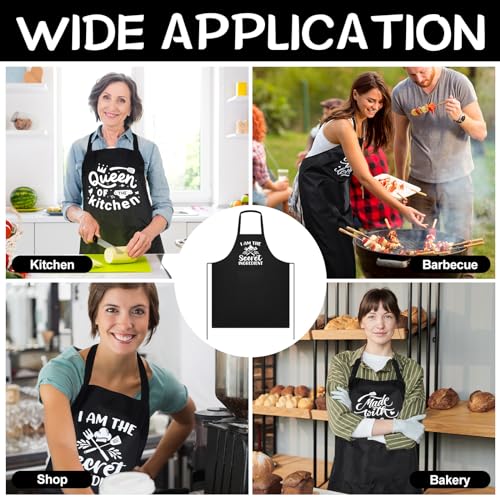 3 Pack Women Funny Cooking Aprons with Pockets (Black)