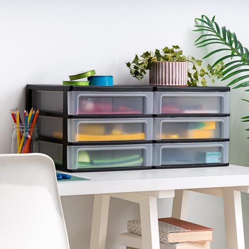 2-Pack, 3-Drawer Medium Plastic Stacking Desktop Organizer, Black (Medium - 2 Pack / Black)