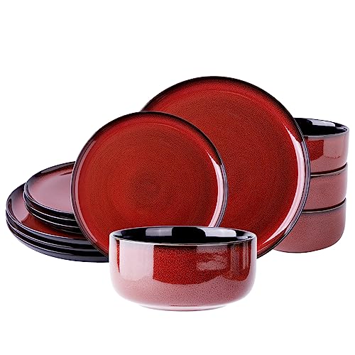 Ceramic Dinnerware Sets for 4 (Modern-Orange Red / Service for 4 (12 Pcs))