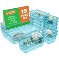 15 PCS Plastic Drawer Organizer Set (Sea Blue)