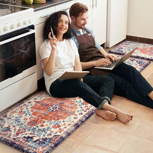 Anti Fatigue Kitchen Mat (Orange/Blue/Multi / 17.3" x 59"+17.3" x 29"--0.47 inches)
