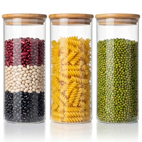 45 oz Round Glass Food Storage Containers with Airtight Bamboo Lids (45oz 3 Pack)