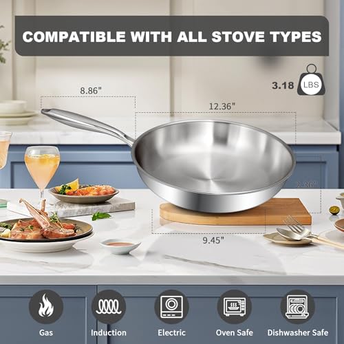 12 Inch Tri Ply Stainless Steel Frying Pan
